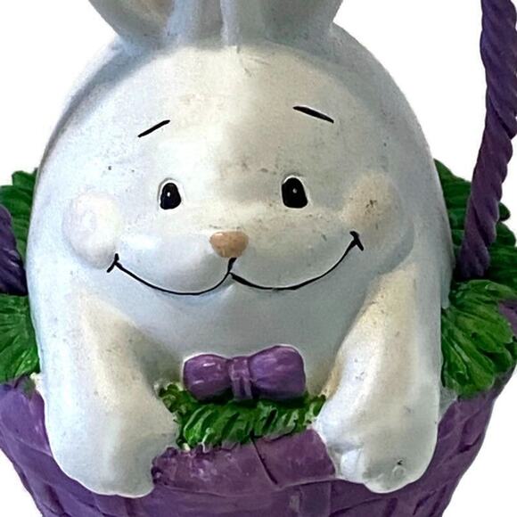 White Bunny Tree Ornament Egg Shaped Painted Purple Easter Basket Rabbit - Picture 3 of 8